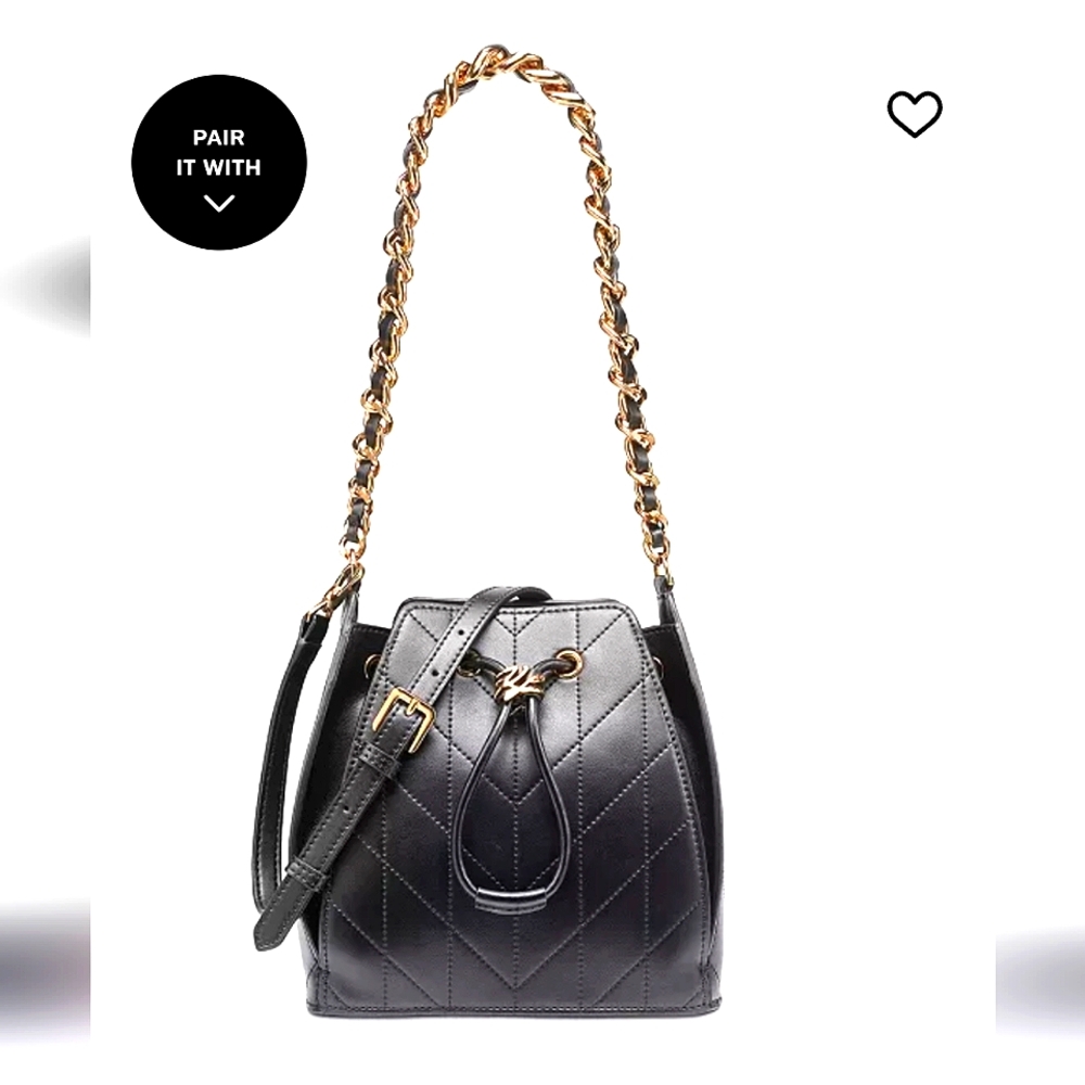 NEW Karl Lagerfeld Bucket Fatina Crossbody Shoulder Bag Black Gold - Picture 8 of 10
